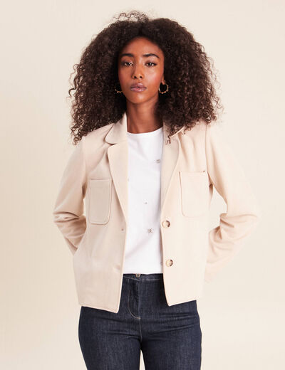 Veste droite col tailleur doubl&eacute;e sable femme