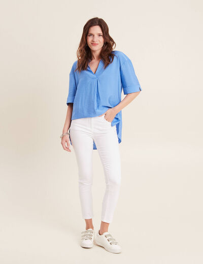 Blouse manches 3/4 bleu femme