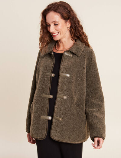 Manteau droit laine mouton vert kaki femme