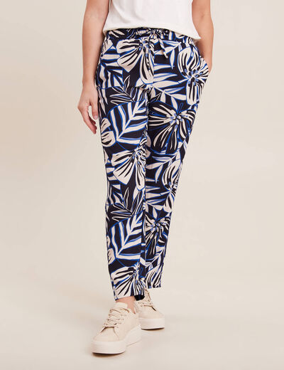 Pantalon carotte fluide 7/8ème bleu femme