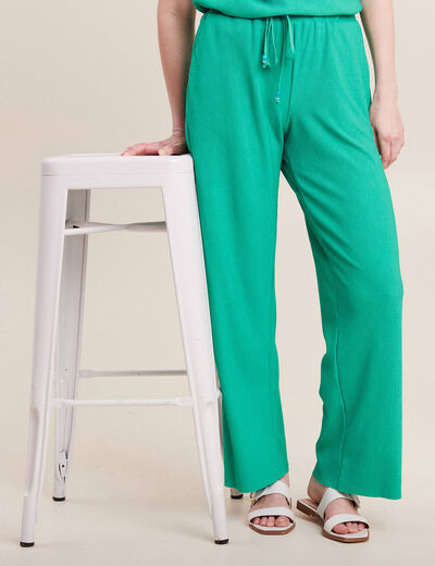 Pantalon flou taille basse vert turquoise femme