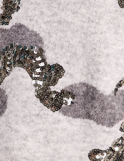 Pull col v &agrave; sequins gris femme