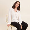 Chemise ample col v manches longues ecru femme