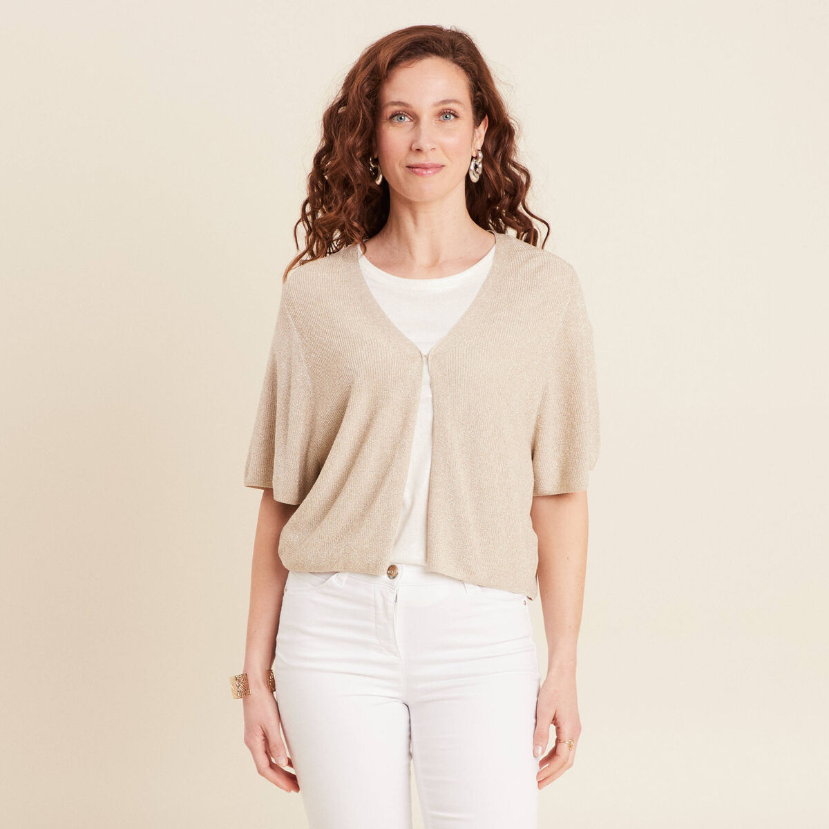 Gilet manches courtes couleur or femme