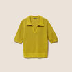 Polo ajour&eacute; col chemise manches courtes vert olive femme