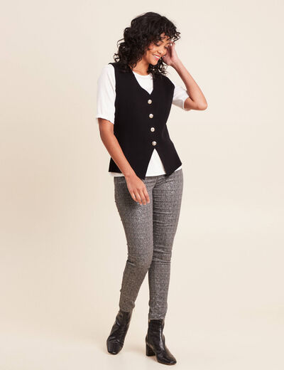 Gilet droit mi-long sans manches noir femme