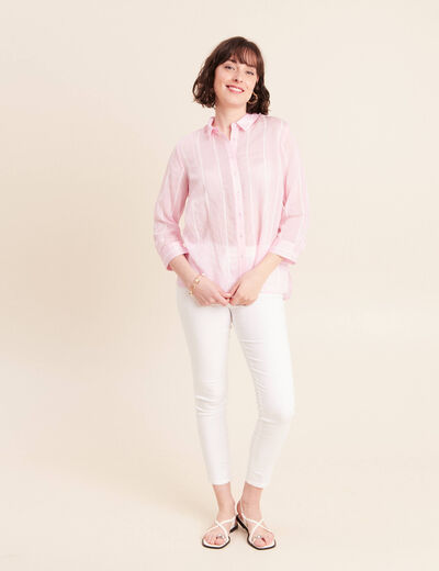 Chemise ample manches 3/4 col chemise rose femme