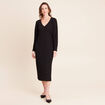 Robe col v manches longues noir femme