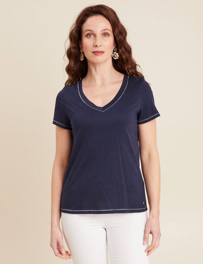 T-shirt manches courtes bleu marine femme