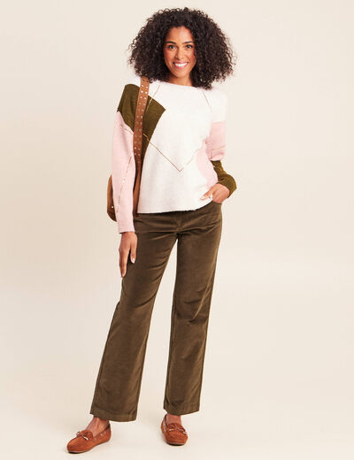 Pull col rond beige femme