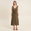 Robe midi &eacute;vas&eacute;e satin vert kaki femme