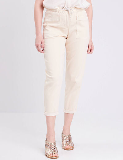 Pantalon coupe droite à coulisse ivoire femme