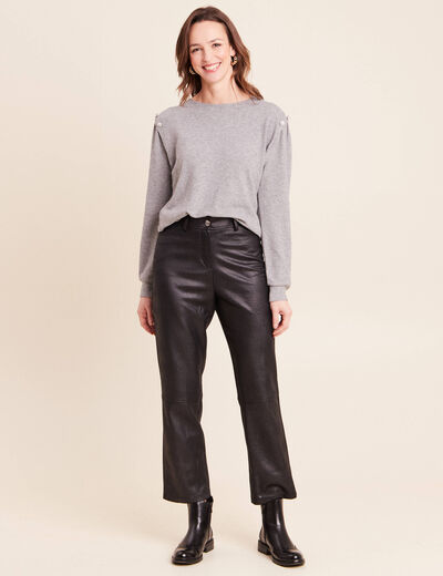 T-shirt doux avec bijoux gris fonc&eacute; femme