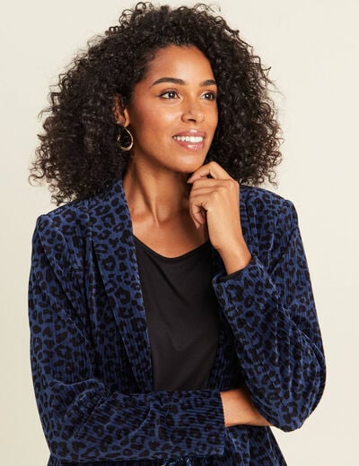 Veste tailleur velours bleu femme