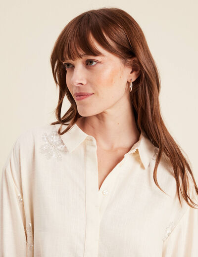 Chemise avec sequins ecru femme