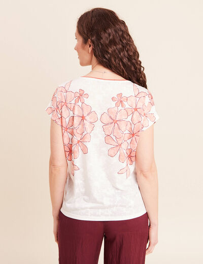 T-shirt col v manches courtes ecru femme