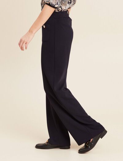 Pantalon droit taille haute bleu foncé femme