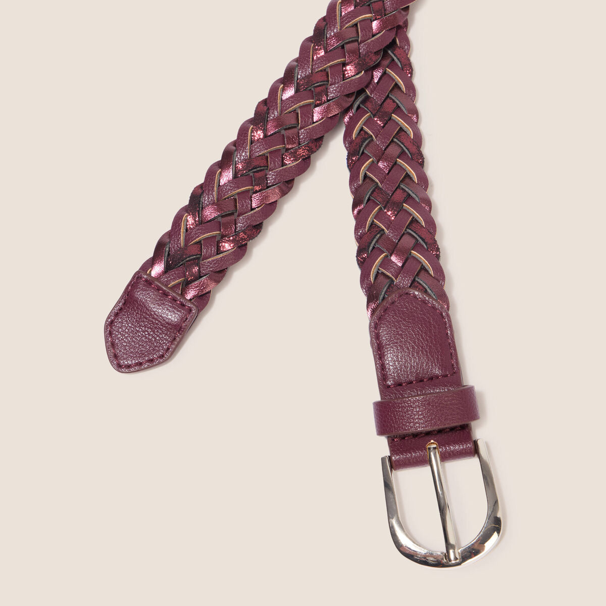 Ceinture tress&eacute;e iris&eacute;e prune femme