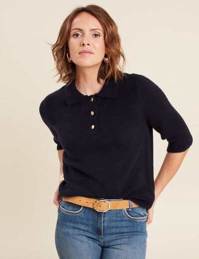 Pull manches courtes bleu foncé femme