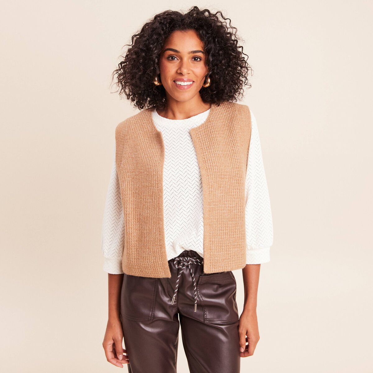 Gilet sans manches marron femme