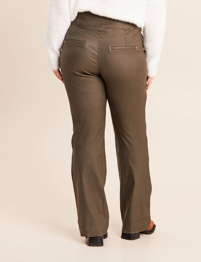 Pantalon bootcut enduit taille haute vert kaki femme