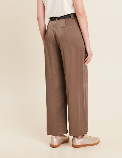 Pantalon large taille haute taupe femme