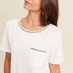 T-shirt col rond manches coudes tressé ecru femme