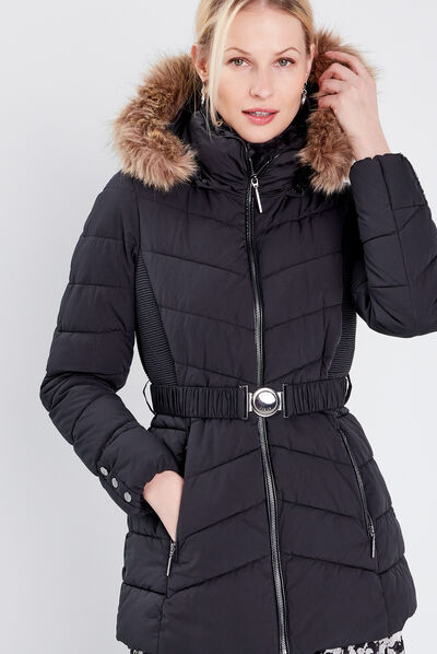 Doudoune cintrée à capuche noir femme