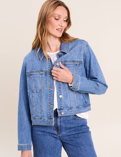 Veste jean manches longues denim double stone femme