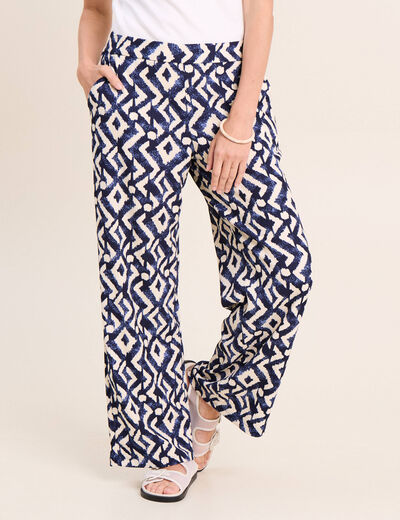 Pantalon large taille haute bleu femme