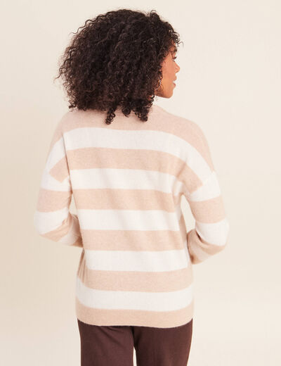 Pull col v beige femme