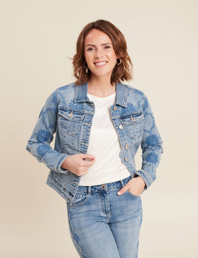 Veste en jean brodée denim double stone femme