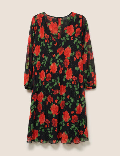 Robe courte &eacute;vas&eacute;e pliss&eacute;e manches 3/4 rouge femme