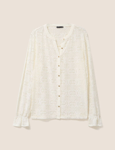 Blouse col mao dentelle manches longues ecru femme