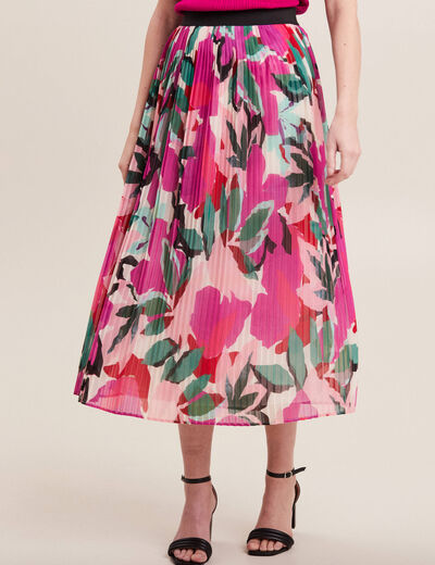 Jupe longue droite plissée multicolore femme