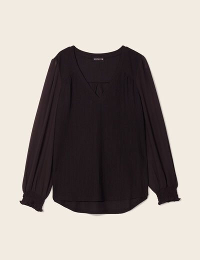 Blouse bi-matière noir femme