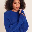 Pull droit col montant manches longues bleu electrique femme