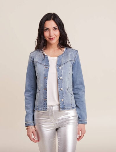 Veste boutonnée denim double stone femme