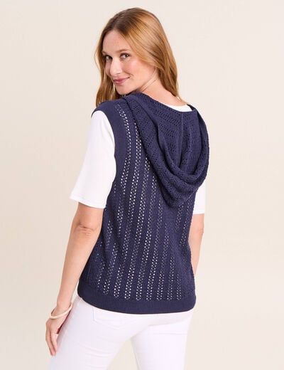 Pull droit sans manches &agrave; capuche bleu marine femme