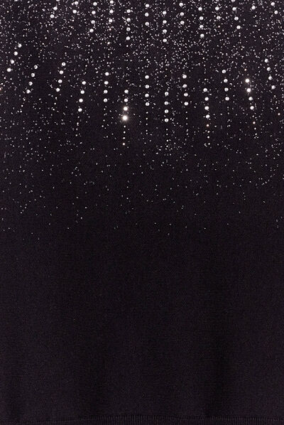 Pull manches longues à strass noir femme