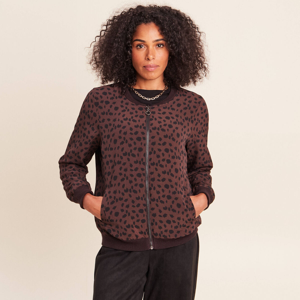 Gilet r&eacute;versible manches longues marron fonc&eacute; femme