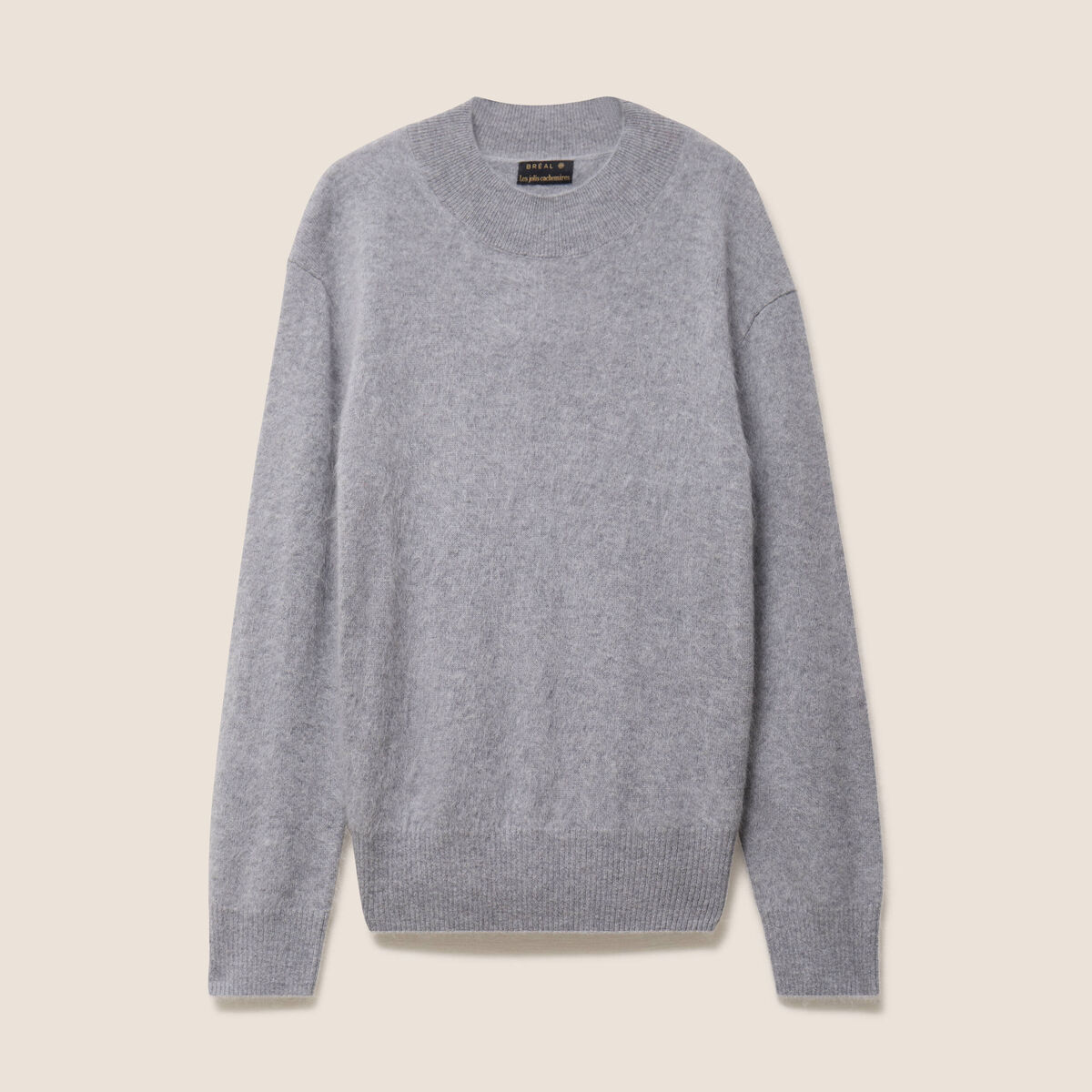 Pull cachemire col montant gris clair femme