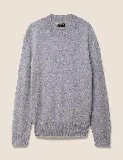 Pull cachemire col montant gris clair femme