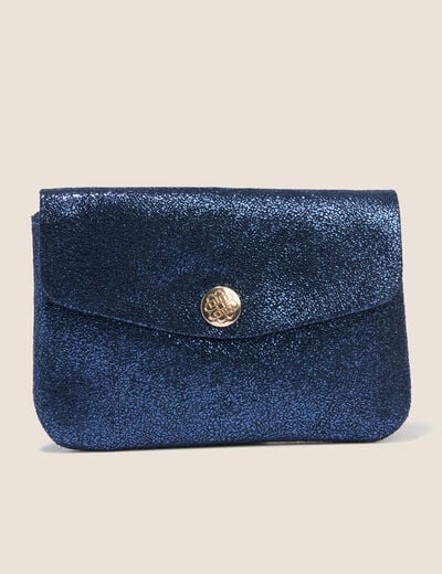 Porte-monnaie en cro&ucirc;te de cuir bleu fonc&eacute; femme