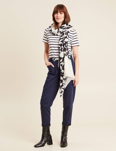 Pantalon coupe droite à coulisse bleu marine femme