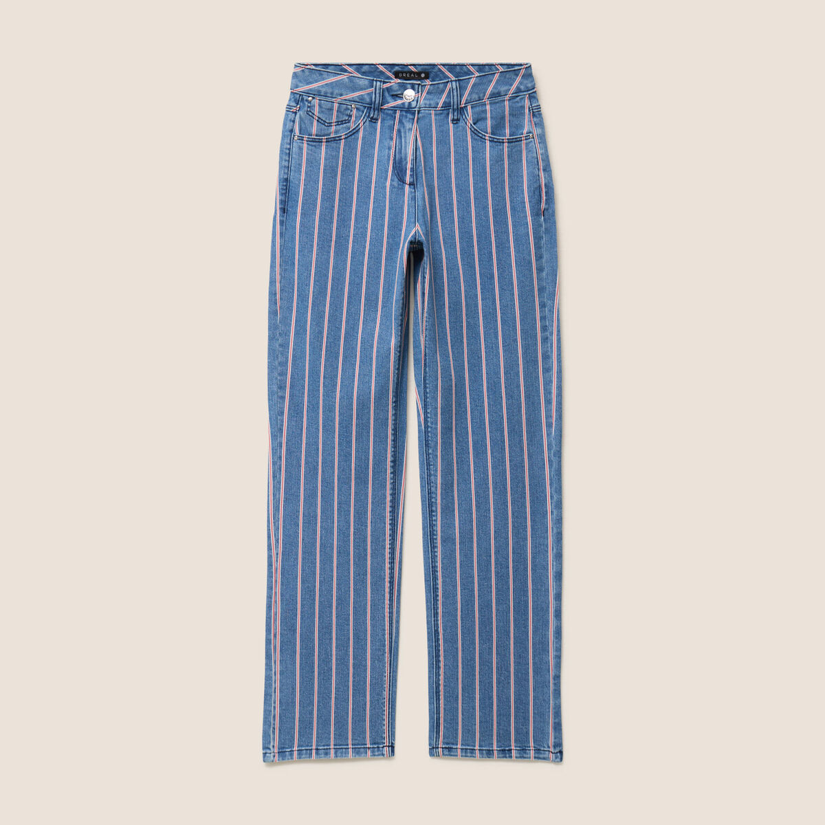 Jean coupe droite taille standard rose corail femme