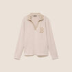 Polo manches longues col chemise brod&eacute; creme femme
