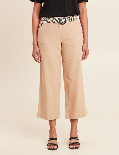 Pantalon large 7/8ème ceinturé sable femme