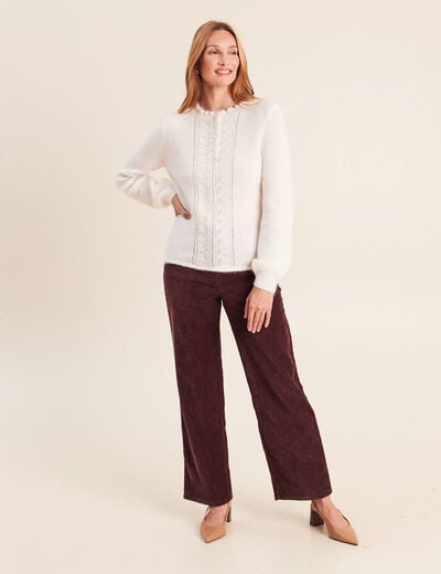 Pull col tunisien ecru femme