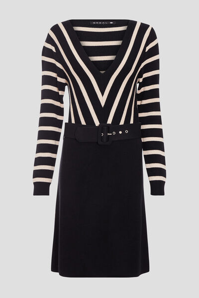 Robe pull droite ceinturée couleur or femme